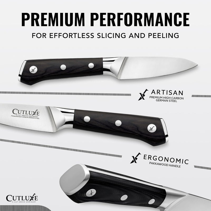 Cutluxe Paring Knife, 3.5" Small Kitchen Peeling Knife with Razor Sharp Blade – High Carbon German Steel, Full Tang, Ergonomic Handle Design – Artisan Series - Image 2